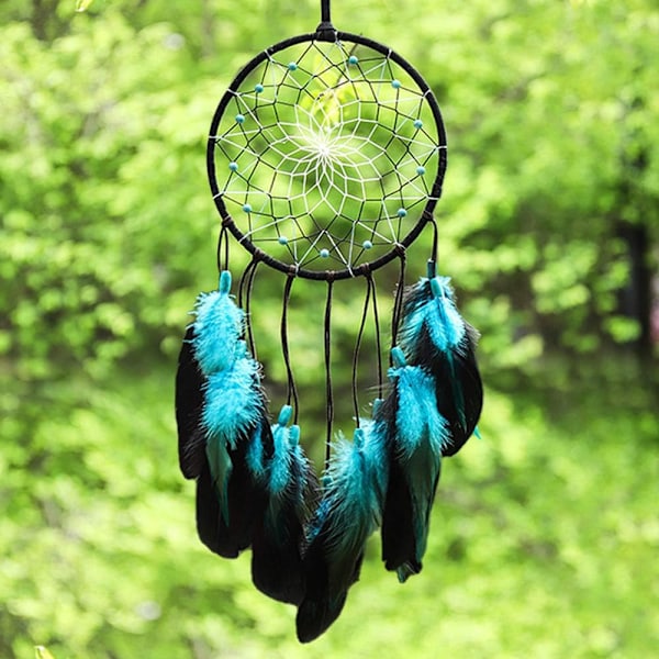 Blå Drømmfangere Håndlavet, Boho Traditionel Cirkelformet Net til Væghængende Dekoration, Soveværelse Børn, Hjemmedekoration, Kunst O