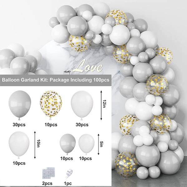Ballongkombinasjonssett Grå Ballongdekorasjonssett Ballongkjede Sett Lateksballong Bryllupsbursdagsfest