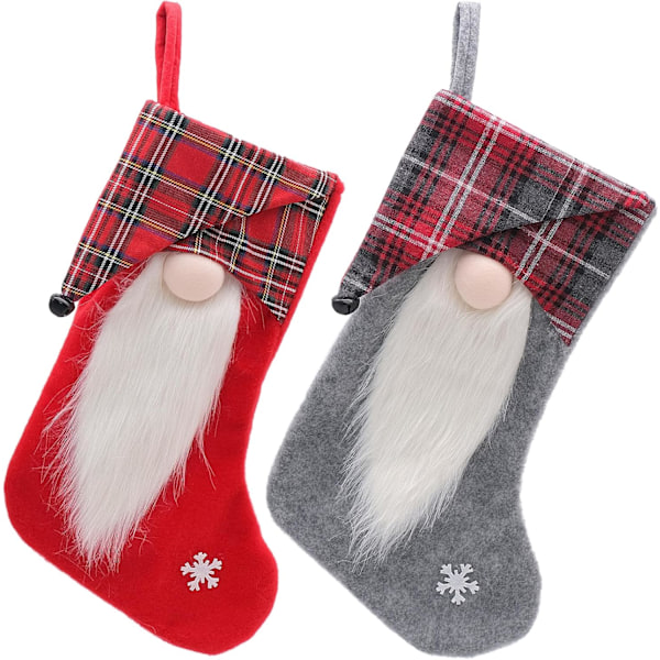 2 PCS Christmas Stocking, 3D Gnome Santa Stockings, Classic Christmas Stockings Fireplace Hanging Gift Bags for Holiday