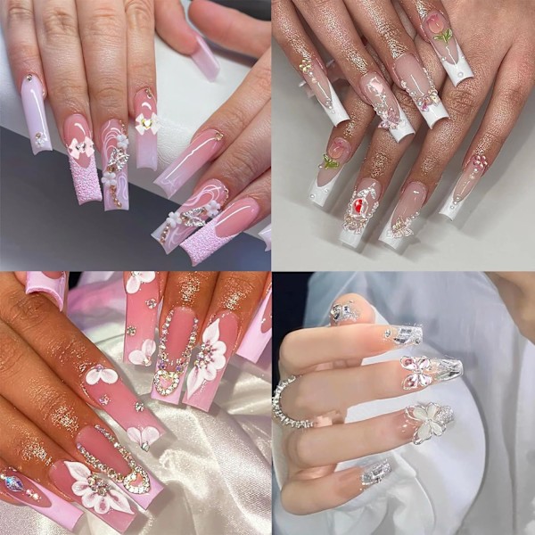 24 st Nagelberlocker Y2k Legering Nagelkonst Strassberlocker 3D Hjärta Stjärna Rosett med Strass Körsbär Nagelstenar Glänsande Smycken