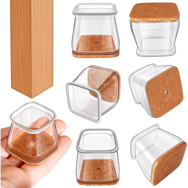 20 Stolsbensskydd, Fyrkantiga Stolsbensskydd Passar: 2.8-3.7cm, Transparenta Silikon Stolsbensskydd, för Golvskydd i Hemmet med Filt