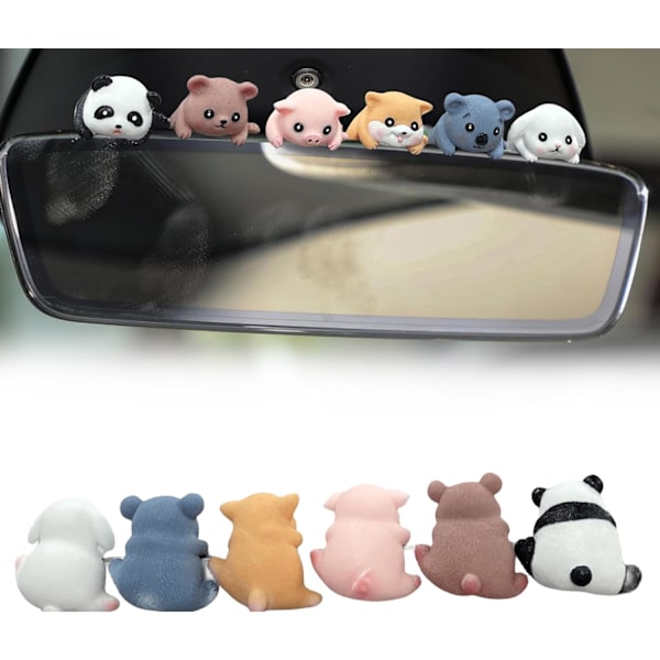 6PCS söpö eläinten koristeet yhteensopiva taustapeili karhu koriste panda kojelauta