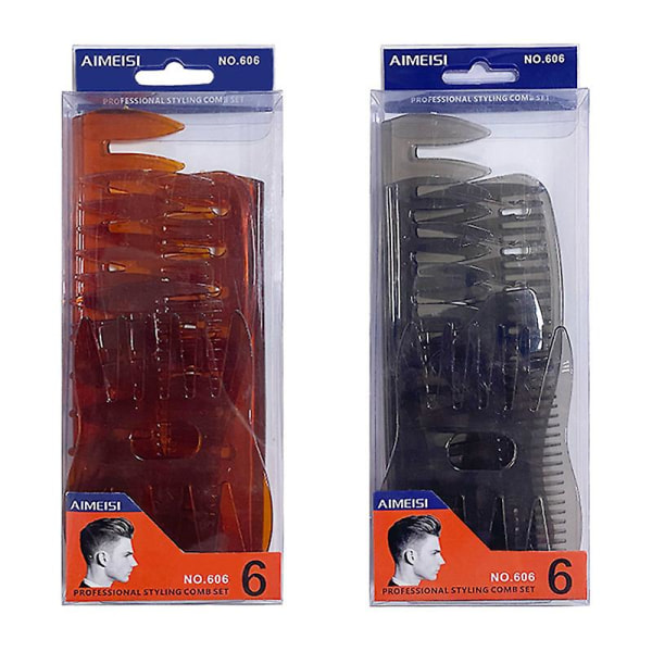 6-pack Quiff Styling Combs for menn, profesjonell frisør