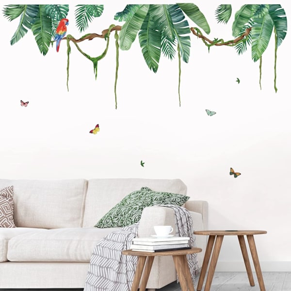 Palm Leaf Wall Stickers Tropical Leaves Green Plant Peel and Stick Wall Art Decals for Living Room Bedroom TV Background