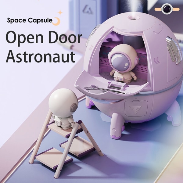 (Hvit) USB Astronaut Romkapsel Luftfukter Diffuser for Kontor Bærbar 220ml med Fargerik