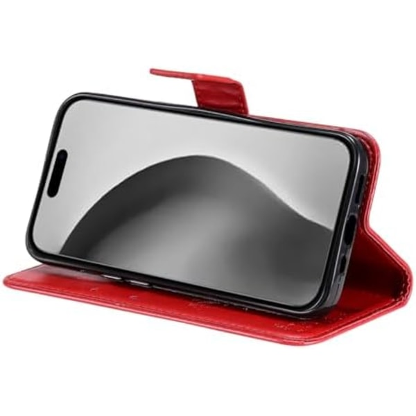 iPhone 16 Pro Max med Kortficka, PU-Läder Stativ Kvinnor Män Präglad Träd Katt Fodral, Handledsrem Flip Folio Flera