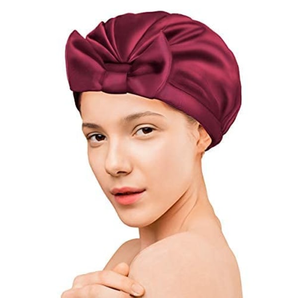 1 stk ensfarget polyester oversized dusjhette, sløyfe dobbeltlags gjenbrukbar dusjhette, Wine red