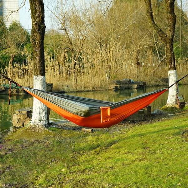 Kannettava riippumatto harmahtava sininen 300 x 200cm, riippumatto sänky, leirintä