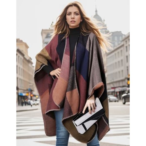 Sjal Wraps Öppen Fram Poncho Cape Överdimensionerade Tröjor Casual Cardigan Sjal för Höst Vinter
