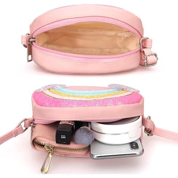 1 st  Söt Crossbody Väska för Små Flickor Toddler Rosa Regnbåge Crossbody Väska Liten Axelväska Barn Plånbok Crossbod