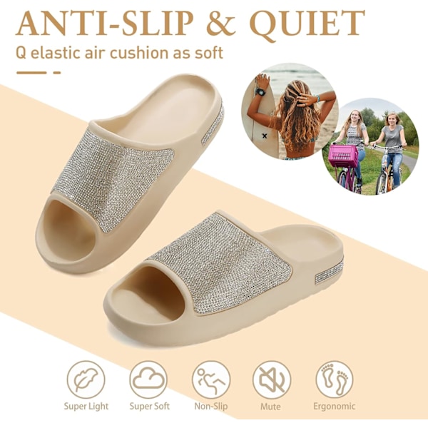 Storlek 39. Cloud Slides för Kvinnor, Diamantplattform Kuddetofflor Slides, Vuxen Bling Casual Glitter Kristall Slides Footb