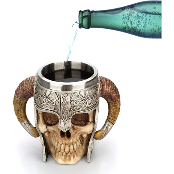 Rustfrit stål kranie ølkrus, Viking Tankard Warrior kranie krus, middelalderlig kranie drikkevare krus til C