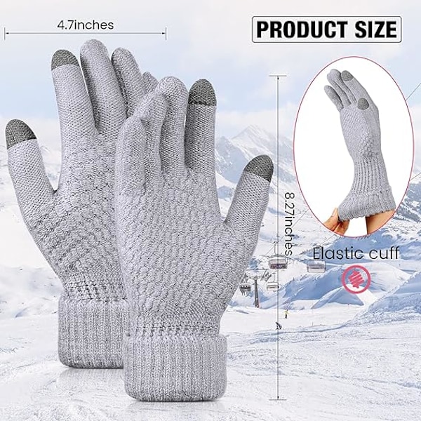 (Rosa, Grå) 2 par dam vinter touch screen handskar, varma stickade handskar, elastiska manschetter, vinter