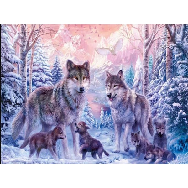 30 × 40 Peinture de diamant de la famille du loup des neiges (3