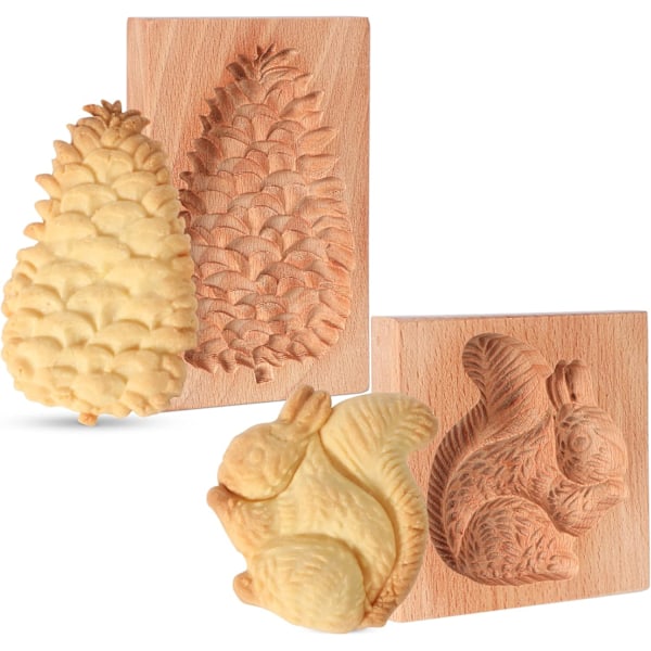 2 stk Skårne Tre Cookie Former, Baking Embossing Cookies Stempel Form Kutter Morsom 3D Pinecone Cookie Form Tre Ekorn
