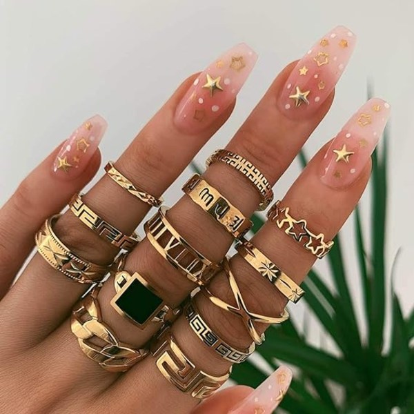 Boho Gold Ring Set Joint Knuckle Carved Finger Rings Stilig Hånd