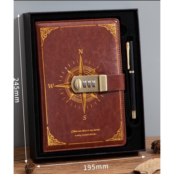 Rejse notesbog, notesbog med lås, dagbog med kode (kompasmodel), piges hemmelige notesbog til sch