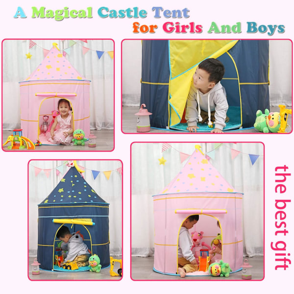 (Måneblå) Legetelt til børn med lyse stjerner Tipi-legetelt Princess Castle Telt til indendørs og O