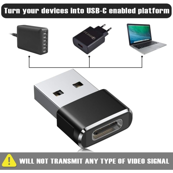 USB til USB C Adapter 3 Pack, Type C Hunn USB A Hann Konverter Lader for Ap
