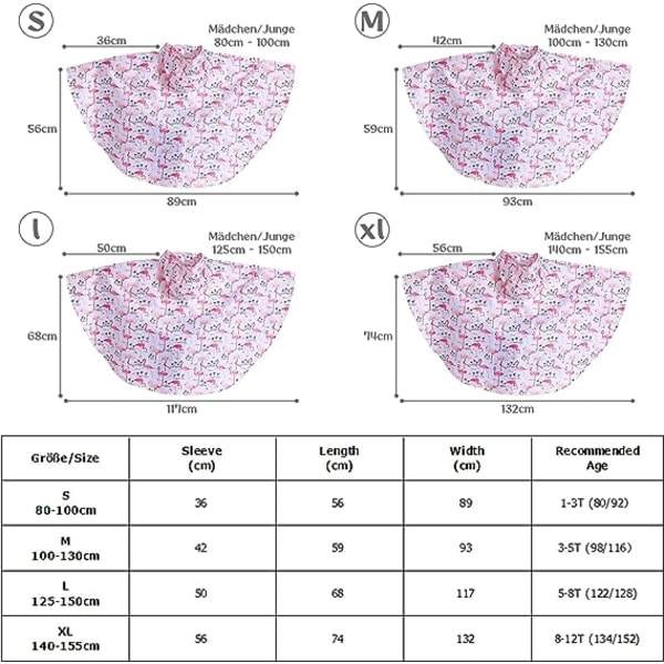 M Vanntett Frakk Unisex 1 År til 12 År Regnkappe Poncho Ch
