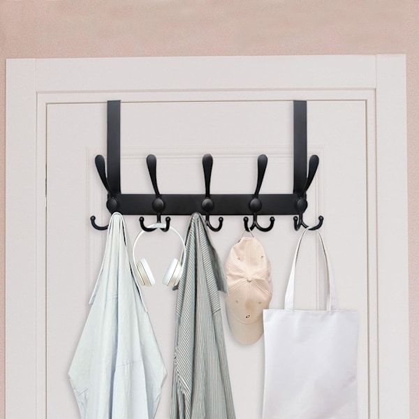 Over Door Hooks Over Door Hanger Hook Rack med 5 Triple Hooks for Hanging Coats, Over Door To Black