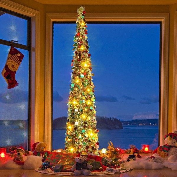 Pop Up Christmas Tinsel Tree avec des lumières - Decorations d'