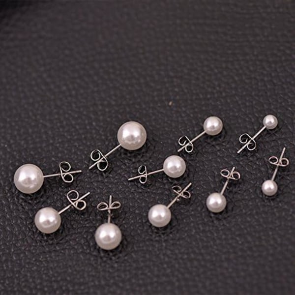 5 par øreringe Dame øreringe Hvide perle øreringe (4-8mm)