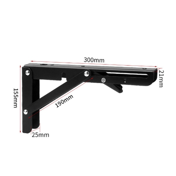2 stycken hopfällbara konsolfästen, 300 mm hopfällbart fäste, hopfällbara hyllfästen, svart järn, Payloa