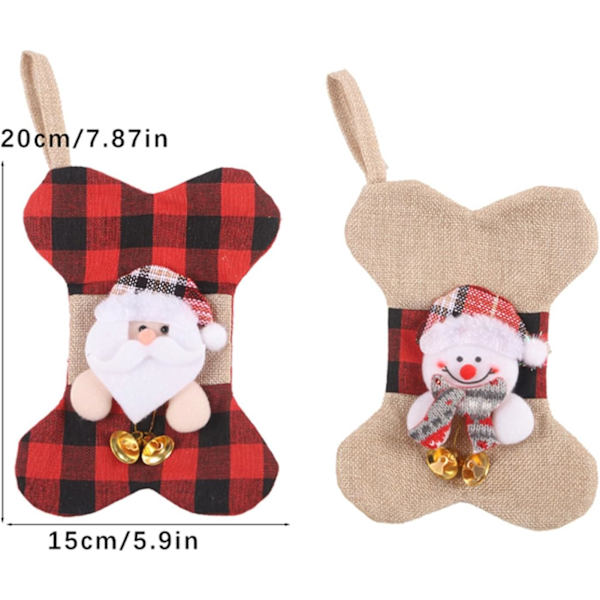 Joulupukki- ja lumimies-sukkia luun muotoisina, uudelleenkäytettäviä joululahjasukkia B:lle