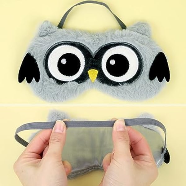 Owl Plush Sleep Mask (19×11cm, Grå), 3D Plush Children Negh