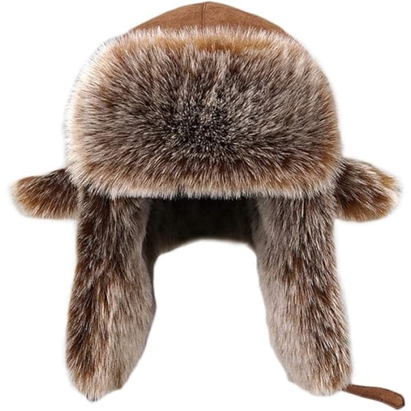 MH-Unisex Suede Faux Fur Trapper Hat Warm Anti Wind Russian Hunti