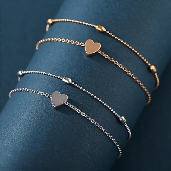 Guld ankelkæder til kvinder, 14K guld ankelkæder til kvinder vandtæt cubansk led hjerteperler sildebensrhinsten ankelkæder sæt lagdelt ankelkæde armbånd