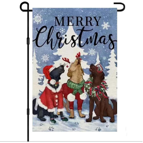 1 stk Julehaveflag Til Udendørs Dekoration, Vinterjulehunde Sæsonmæssig Bondegård Ferie Udendørs 12x18 Tommer