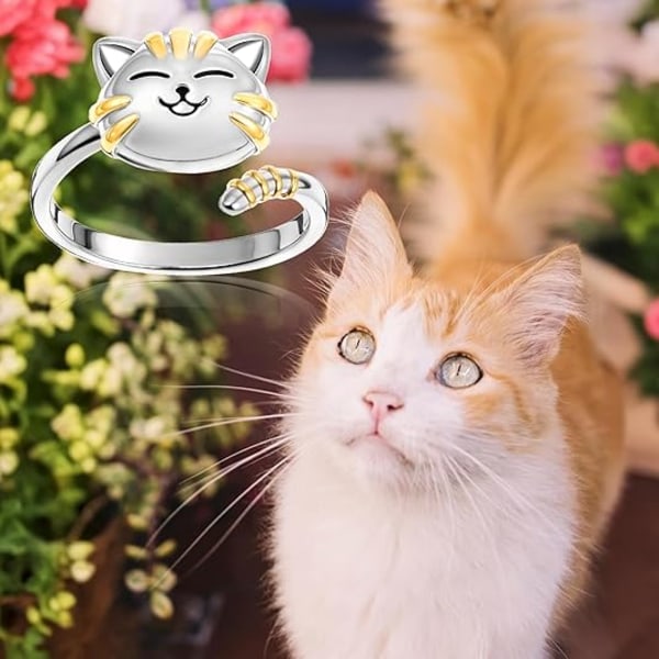 Sød Kat Spinner Ringe Åben Justerbar Dyr Kæledyr Killing Ring Fin Stabelbar Bånd Fidget Angst Bekymring Stresslindrende Finger Løfte Forlovelse Gi