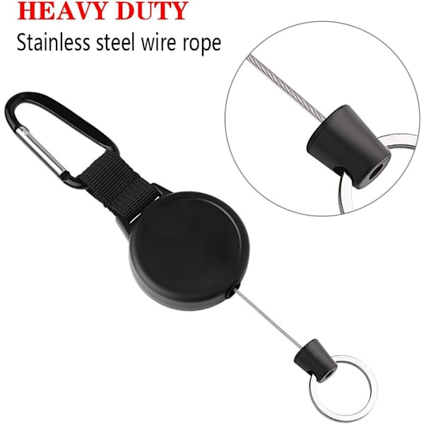 Heavy-duty nøglering med 65 cm stålkabel, sort