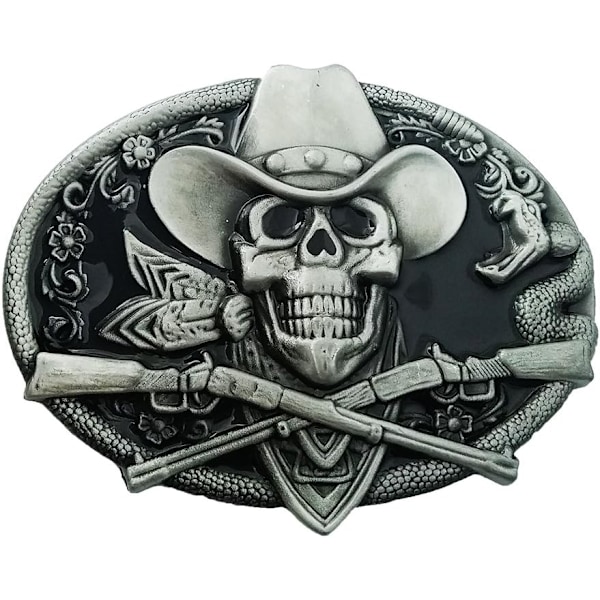 Spökskelett Skalle Bältespänne för Män Amerikansk Indian Western Cowboy Bältespänne