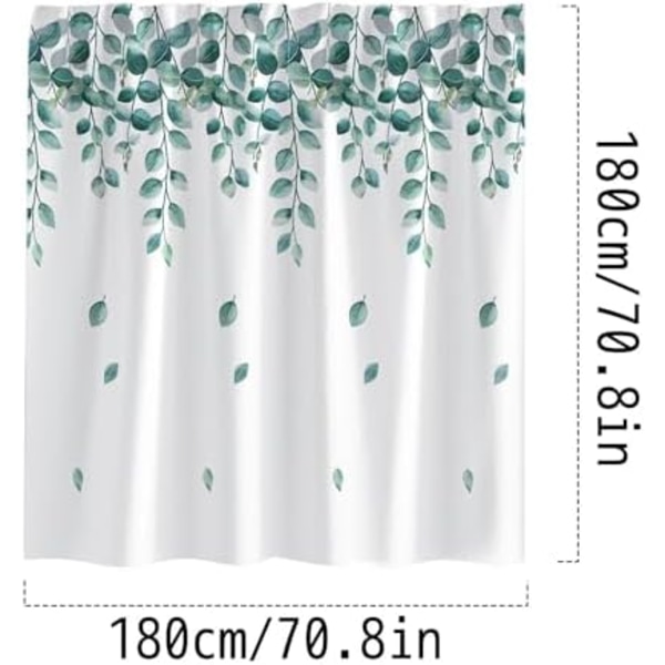 Blad Bruseforhæng 180 x 180cm Polyester Bruseforhæng, Anti-Mold Bruseforhæng med Kroge, Vandafvisende Vægtede Bruseforhæng