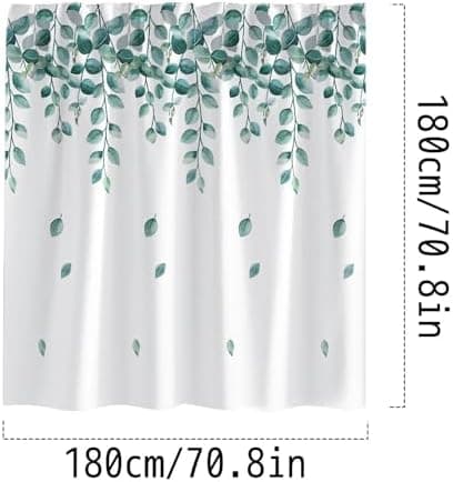 Blad Duschdraperi 180 x 180cm Polyester Duschtyg, Anti-Mögel Duschdraperi med Krokar, Vattentät Viktad Dusch