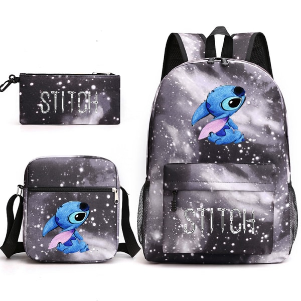 Lilo; Stitch Backpack Three-Piece Set Satchel (Star Grey)