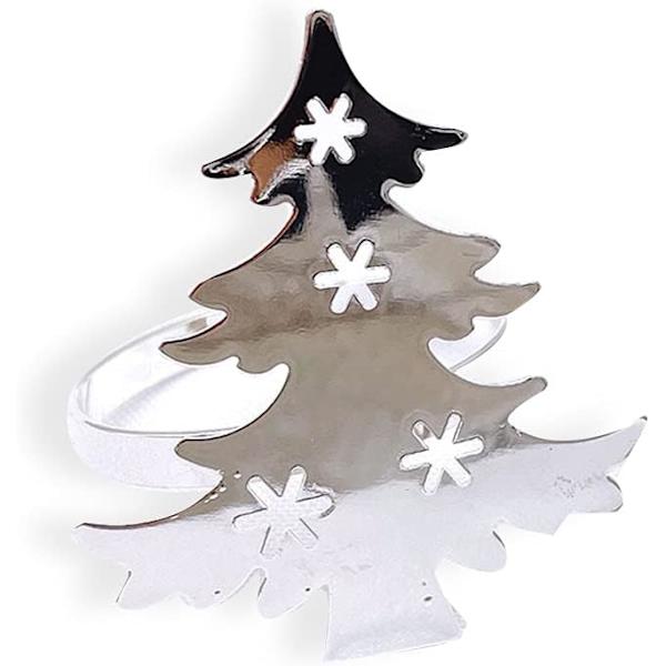 Set med 12 söta julgrans servettringar med urholkad snöflinga, metall servetthållare för jul, bröllop