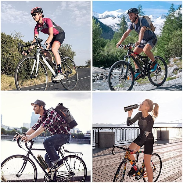 2-delt sort cykel flaskeholder med 800 ml BPA-fri flaske, blank sort, kraftig, kopholder til landevej og MTB