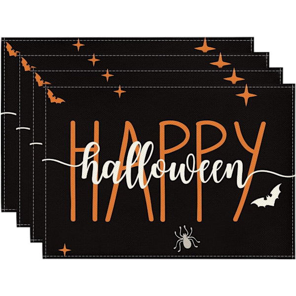 Lepakko-Hämähäkki Onnellinen Halloween -Pöytäliinat, 4 kpl, 12x18 tuumaa, Kausi- ja Lomapöytäliinat Ulko- ja Kotijuhliin