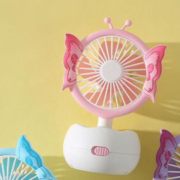 Pink Sommerfugl Form Håndholdt Mini Ventilator Børn Lille Bærbar USB Genopladelig Skrivebords Støjsvag Køleventilator
