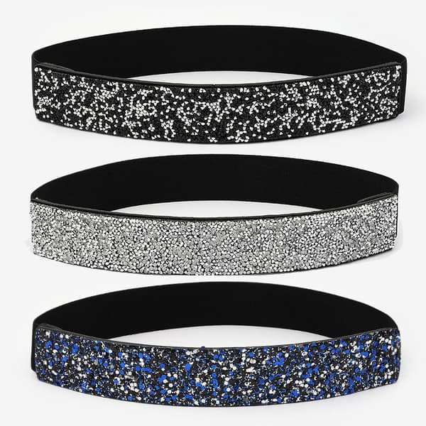 Dam StrassBred Elastisk Klänningsbälte Bling Kristall Tjock Stretch Glänsande Fest Midjebälte