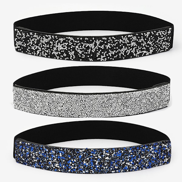 Dame Rhinestone Bredt Elastisk Kjolebelte Bling Krystall Tykt Stretch Skinnende Party Midjebelte