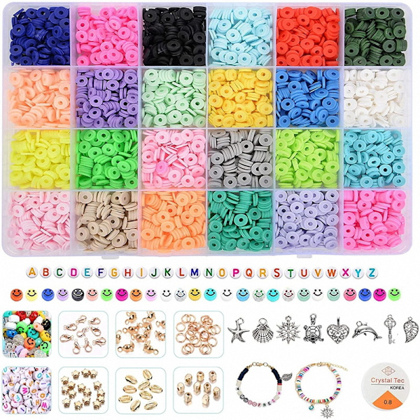 Armband Pärlor Set, 4000 Lera Pärlor, 24 Färger Haixi Polymer Platta Pärlor, Mjuka Lera Bitar, Mjuka Lera Pärlor, Smycken Tillbehör