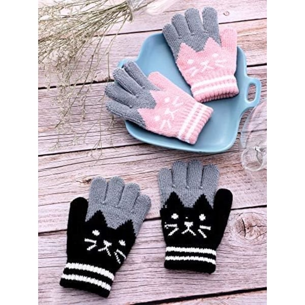 2 Par Barnvinterhandskar Hel Finger Stickade Handskar Varma Stretchiga Vantar för Pojkar Flickor Tillbehör