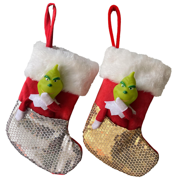 Julstrumpa Grinchs Jul Paljetter Godispåse Gåvor Strumpa Hängande Öppen Spis Strumpor Julgåva Strumpor