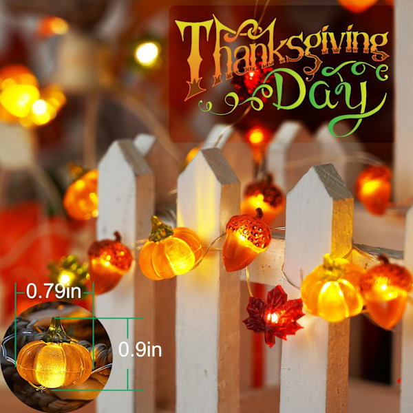 Höstdag Decoration Ekollön 3D Pumpa Lönnlöv Strängljus Batteridriven med Fjärrkontroll 10ft 30 LED Orange Höst