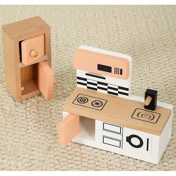 5-delad möbelset i trä till dockhus, 34 delar miniatyrdockhusmöbler